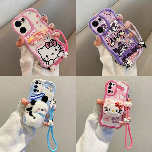 3D Kuromi Kitty Phone Case For Samsung Galaxy A02S A12 A22 A32 A52 A72 A13 A23 A33 A53 A73 A03 Wrist Strap Cartoon Plush Cover