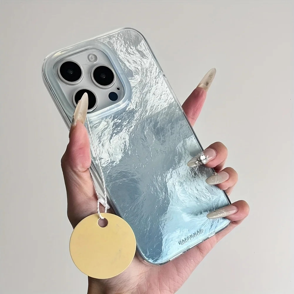 Luxury Gradient Baby Blue Laser Glacial Pattern Case For iPhone 17 Pro Max 17 Pro 16 15 14 13 12 Pro Max Plus 11 Stylish Cover